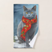 Russische Blauwe Kat in Sneeuw Kerstmis Bad Handdoek (Handdoek)