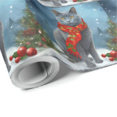 Russische Blauwe Kat in Sneeuw Kerstmis Cadeaupapier (Rol Hoek)