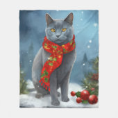 Russische Blauwe Kat in Sneeuw Kerstmis Fleece Deken (Voorkant)