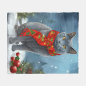 Russische Blauwe Kat in Sneeuw Kerstmis Fleece Deken (Voorkant (Horizontaal))