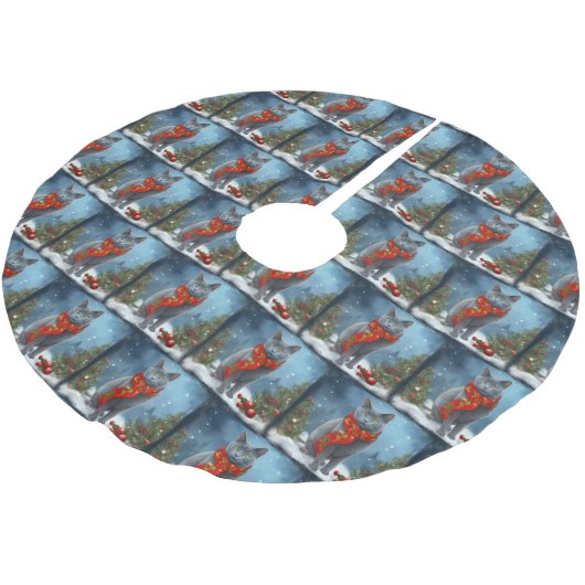 Russische Blauwe Kat in Sneeuw Kerstmis Kerstboom Rok (Gekanteld)