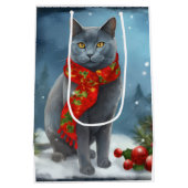 Russische Blauwe Kat in Sneeuw Kerstmis Medium Cadeauzakje (Achterkant)