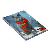 Russische Blauwe Kat in Sneeuw Kerstmis Notitieboek (Rechterzijde)