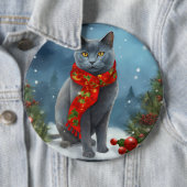 Russische Blauwe Kat in Sneeuw Kerstmis Ronde Button 6,0 Cm (In situ)