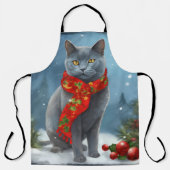 Russische Blauwe Kat in Sneeuw Kerstmis Schort (Voorkant)