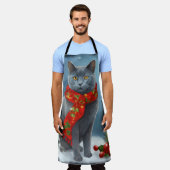 Russische Blauwe Kat in Sneeuw Kerstmis Schort (Gedragen)