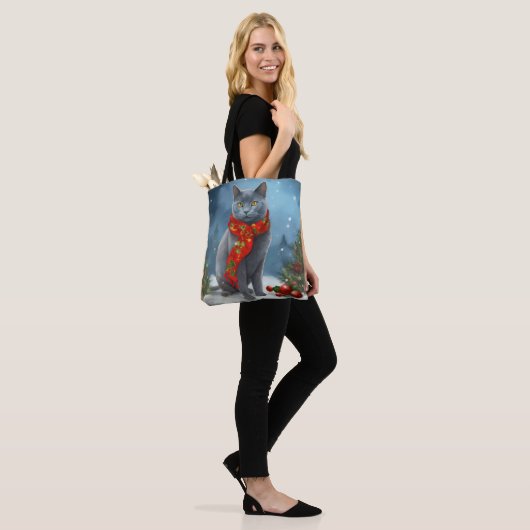 Russische Blauwe Kat in Sneeuw Kerstmis Tote Bag (Op model)