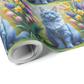 Russische Blauwe Kat Lente Bloemen Schilderen Cadeaupapier (Rol Hoek)