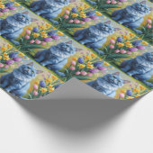 Russische Blauwe Kat Lente Bloemen Schilderen Cadeaupapier (Hoek)