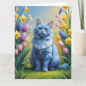 Russische Blauwe Kat Lente Bloemen Schilderen Kaart (Voorkant)