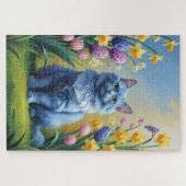 Russische Blauwe Kat Lente Bloemen Schilderen Legpuzzel (Horizontaal)