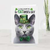 Russische Blauwe Kat Lucky Charm St CATrick's Day Feestdagen Kaart (Voorkant)