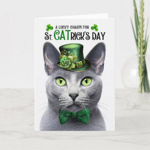 Russische Blauwe Kat Lucky Charm St CATrick's Day Feestdagen Kaart