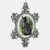 Russische blauwe kat met Bergen Tin Sneeuwvlok Ornament (Links)