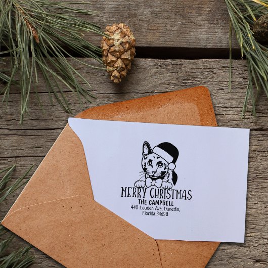 Russische blauwe kat terug adres kerst rubberstempel
