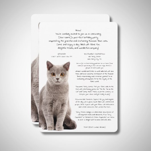 Russische Blauwe Kat Verjaardag Bash Uitnodiging
