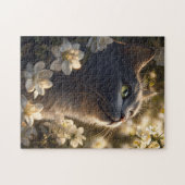 Russische blauwe kat witte bloemen legpuzzel (Horizontaal)