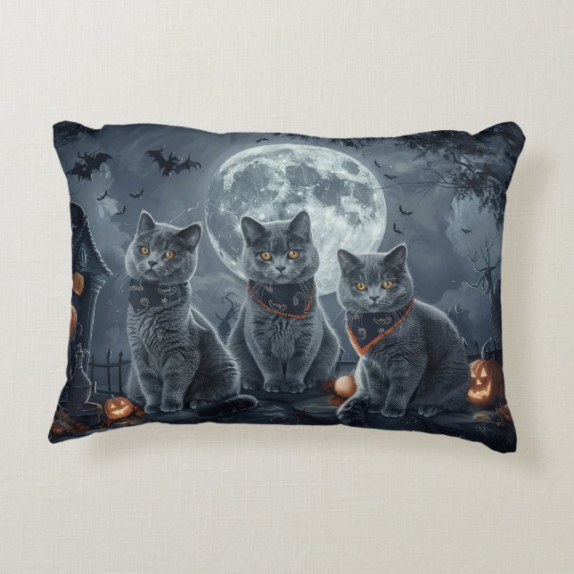 Russische Blauwe Katten Halloween Spooky Accent Kussen (Achterkant)