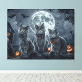 Russische Blauwe Katten Halloween Spooky Canvas Afdruk (Insitu (Houten vloer))
