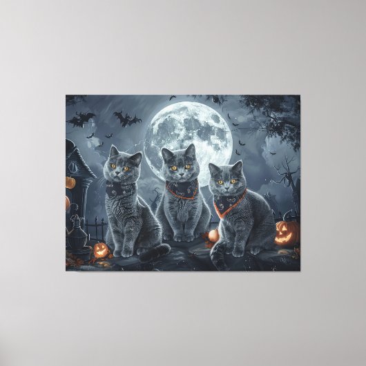 Russische Blauwe Katten Halloween Spooky Canvas Afdruk (Voorkant)