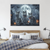 Russische Blauwe Katten Halloween Spooky Canvas Afdruk (Insitu (Slaapkamer))