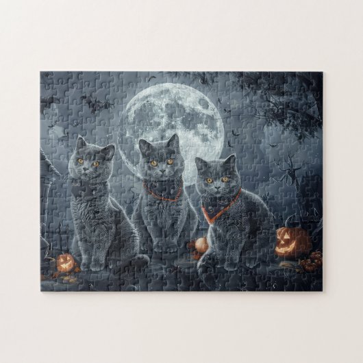 Russische Blauwe Katten Halloween Spooky Legpuzzel (Horizontaal)