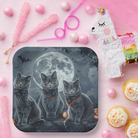 Russische Blauwe Katten Halloween Spooky Papieren Bordje (Feest)