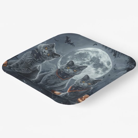 Russische Blauwe Katten Halloween Spooky Papieren Bordje (Gebogen)