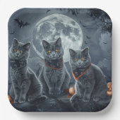 Russische Blauwe Katten Halloween Spooky Papieren Bordje (Voorkant)