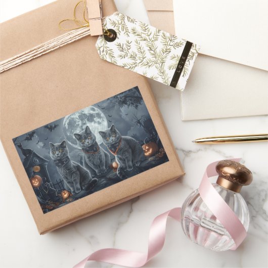 Russische Blauwe Katten Halloween Spooky Rechthoekige Sticker (Geschenken)