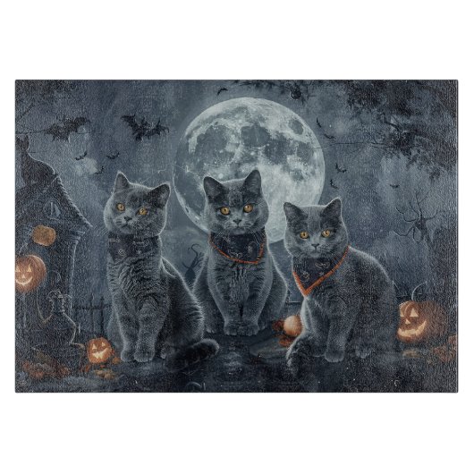 Russische Blauwe Katten Halloween Spooky Snijplank (Voorkant)