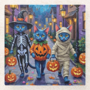 Russische Blauwe Katten in Halloween Kostuums Glazen Onderzetter