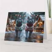 Russische Blauwe Katten Kerstmis Sneeuw Vakantie Kaart (Voorkant)