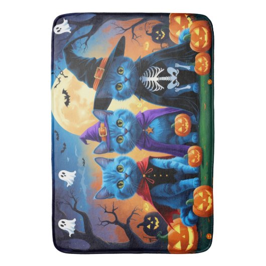 Russische blauwe katten pompoen Halloween grappig Badmat (Voorkant Verticaal)