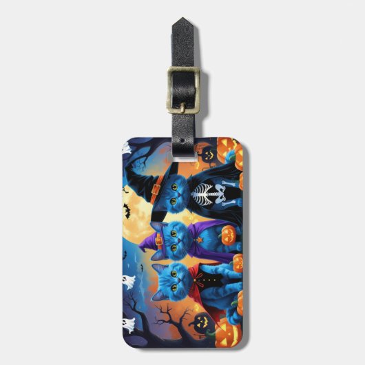 Russische blauwe katten pompoen Halloween grappig Bagagelabel (Voorkant verticaal)