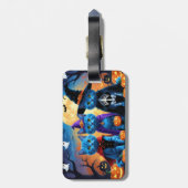 Russische blauwe katten pompoen Halloween grappig Bagagelabel (Achterkant verticaal)