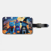 Russische blauwe katten pompoen Halloween grappig Bagagelabel (Achterkant horizontaal)