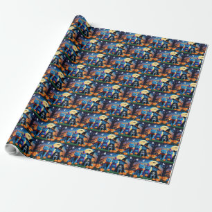 Russische blauwe katten pompoen Halloween grappig Cadeaupapier