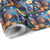 Russische blauwe katten pompoen Halloween grappig Cadeaupapier (Rol Hoek)