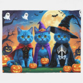 Russische blauwe katten pompoen Halloween grappig Fleece Deken (Voorkant (Horizontaal))