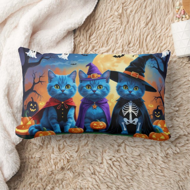 Russische blauwe katten pompoen Halloween grappig Kussen (Deken)
