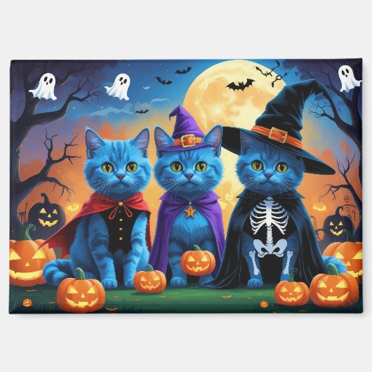 Russische blauwe katten pompoen Halloween grappig Magneet (Voorkant)