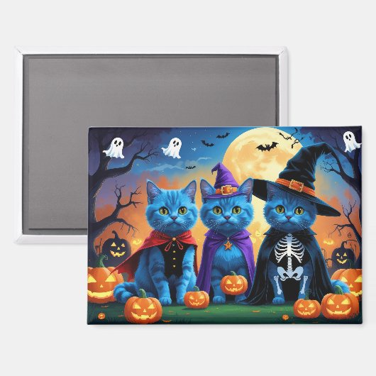 Russische blauwe katten pompoen Halloween grappig Magneet (Voorkant / Achterkant)