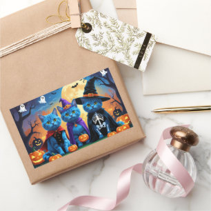 Russische blauwe katten pompoen Halloween grappig Rechthoekige Sticker