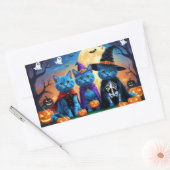 Russische blauwe katten pompoen Halloween grappig Rechthoekige Sticker (Envelop)