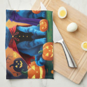Russische blauwe katten pompoen Halloween grappig Theedoek (Quarter Fold)