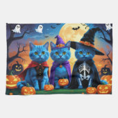 Russische blauwe katten pompoen Halloween grappig Theedoek (Horizontaal)