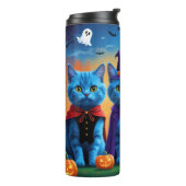 Russische blauwe katten pompoen Halloween grappig Thermosbeker (Gedraaid links)