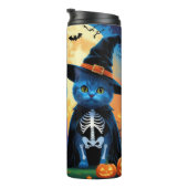Russische blauwe katten pompoen Halloween grappig Thermosbeker (Geroteerd rechts)