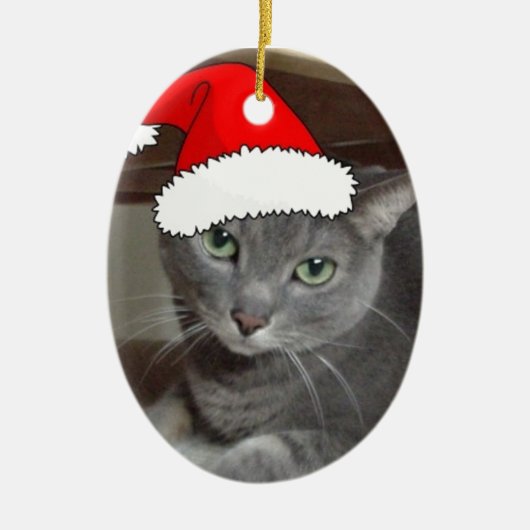 Russische Blauwe Kattenkerst Keramisch Ornament (Voorkant)